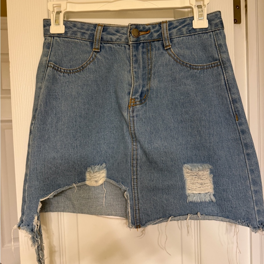 Denim Distressed Blue Mini Skirt